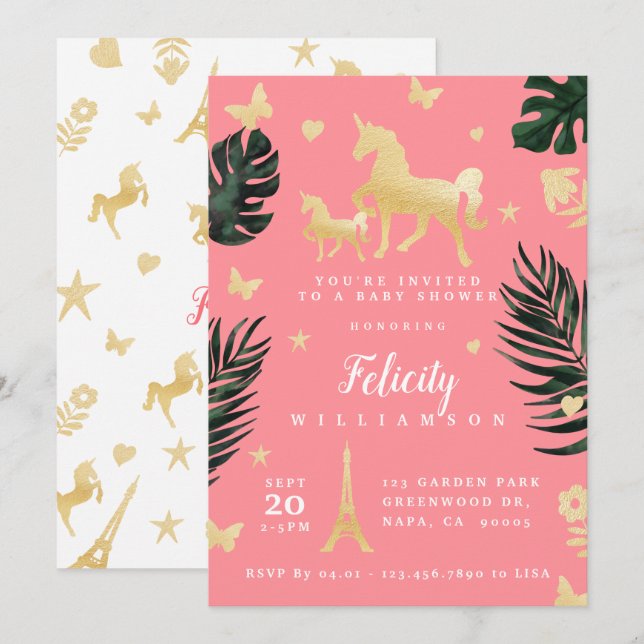 Magic Tropical Unicorn Baby Shower-inbjudan Inbjudningar (Fram/baksida)