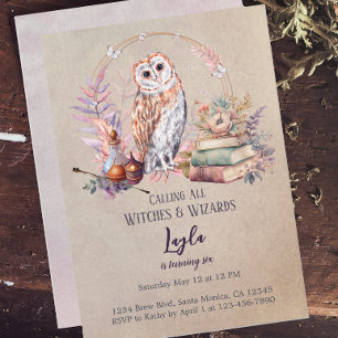 Magic Uggla Girl Wizard Birthday-inbjudan Inbjudningar