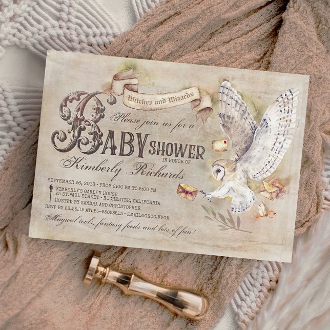 Magic Uggla Wizard Witch Fairy Tale Baby Shower Inbjudningar (Skapare uppladdad)