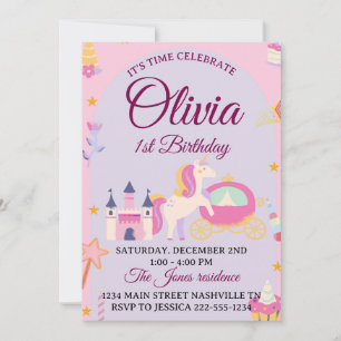 Magic Unicorn 1:a Birthday Call for Girls Inbjudningar