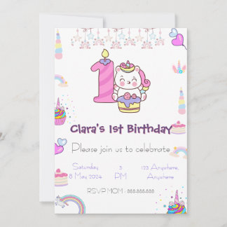 Magic Unicorn 1:a Birthday Inbjudan