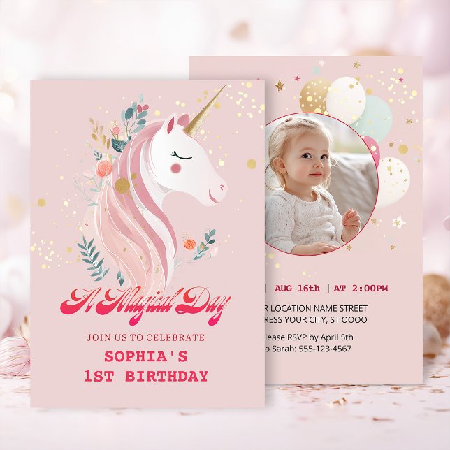 Magic Unicorn 1:a Birthday Inbjudningar (Skapare uppladdad)