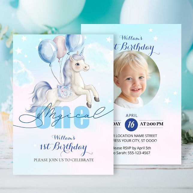 Magic Unicorn 1:a Birthday Inbjudningar (Skapare uppladdad)