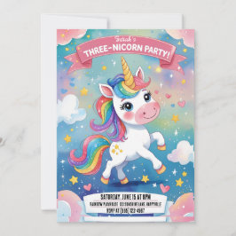 Magic Unicorn 3:e födelsedagsinbjudan | Rosa Inbjudningar