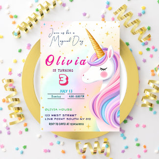 Magic Unicorn 3:e födelsedagspartiets inbjudan