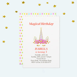 Magic Unicorn and Confetti Birthday Inbjudningar