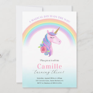 Magic Unicorn and Rainbow Birthday bjudande Inbjudningar