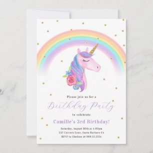 Magic Unicorn and Rainbow Birthday bjudande Inbjudningar