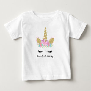Magic Unicorn Ansikte Blommigt First Birthday Outf T Shirt