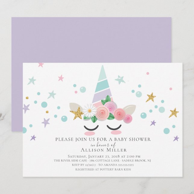 Magic Unicorn Baby Shower-inbjudan Inbjudningar (Fram/baksida)