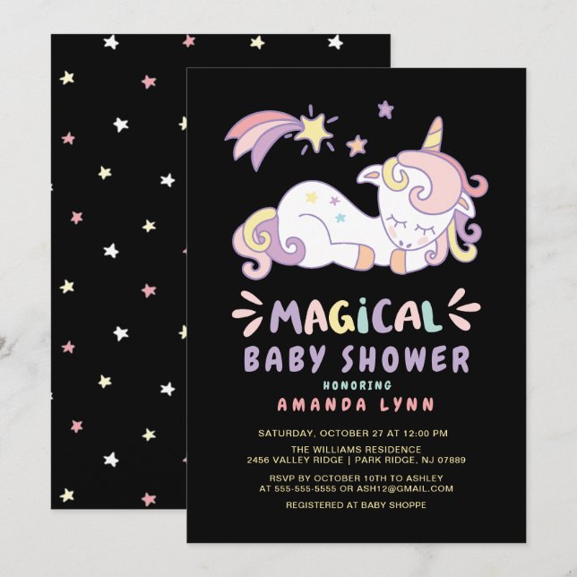 Magic Unicorn Baby Shower-inbjudan Inbjudningar (Fram/baksida)