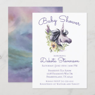 Magic Unicorn Baby Shower   Modern vattenfärg Inbjudningar