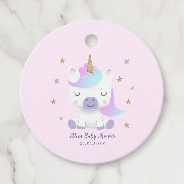 Magic Unicorn Baby Shower Stars Gåvor Etiketter (Framsida)