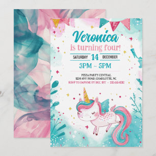 Magic Unicorn Barn Roligt Födelsedagsfest Inbjudningar