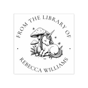 Magic Unicorn Bibliotek Bok Frimärke Stämpel