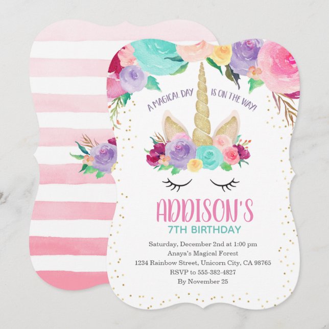 Magic Unicorn Birthday Baby Shower-inbjudningar Inbjudningar (Fram/baksida)