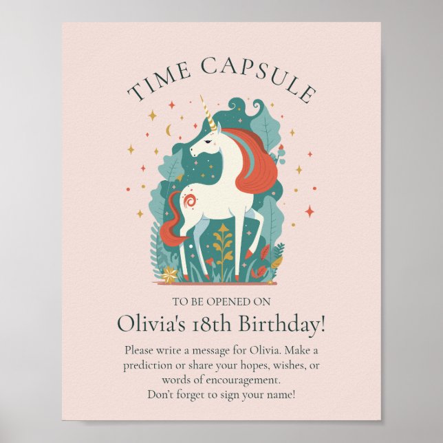 Magic Unicorn Birthday Baby Shower Time Capsule Poster (Framsidan)