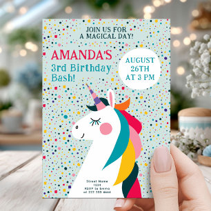 Magic Unicorn Birthday Bash Editable Kids Party Inbjudningar