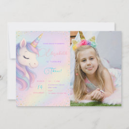 Magic Unicorn Birthday Bash Inbjudan med Photo