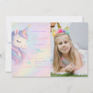 Magic Unicorn Birthday Bash Inbjudan med Photo