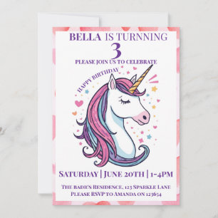 Magic Unicorn Birthday bjudande för flickor Inbjudningar