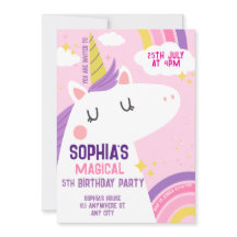 Magic Unicorn Birthday bjudande Rainbow