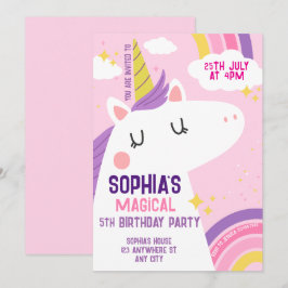 Magic Unicorn Birthday bjudande Rainbow Inbjudningar