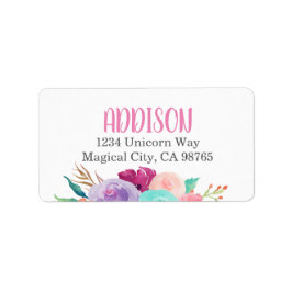 Magic Unicorn Birthday Blommigt Address Label Adressetikett