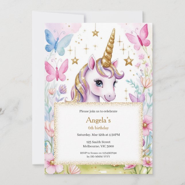 Magic Unicorn Birthday Girls-inbjudan Inbjudningar (Framsida)