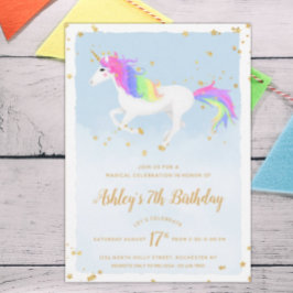Magic Unicorn Birthday-inbjudan | Guld Rainbow Inbjudningar