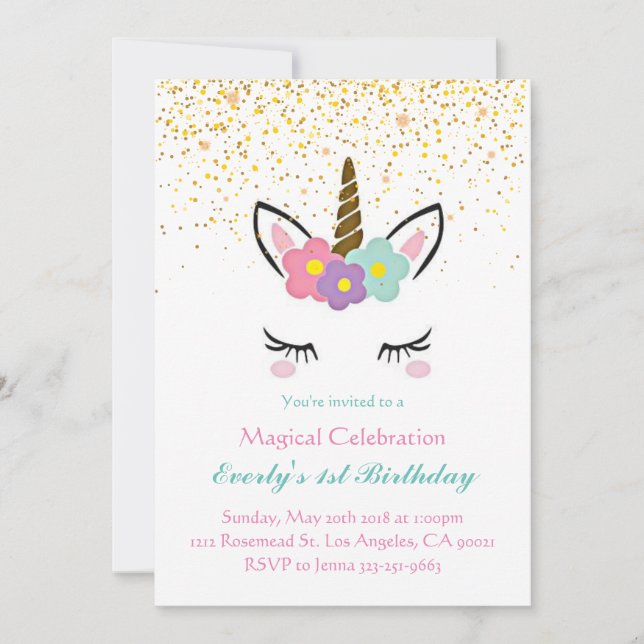 Magic Unicorn Birthday-inbjudan Inbjudningar (Framsida)