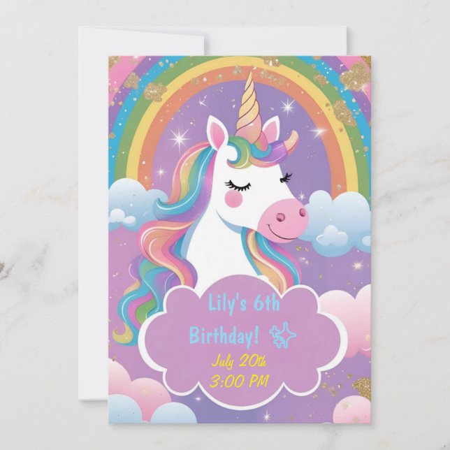 Magic Unicorn Birthday-inbjudan Inbjudningar (Framsida)