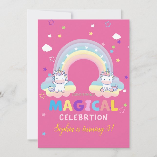 Magic Unicorn Birthday-inbjudan Inbjudningar (Framsida)