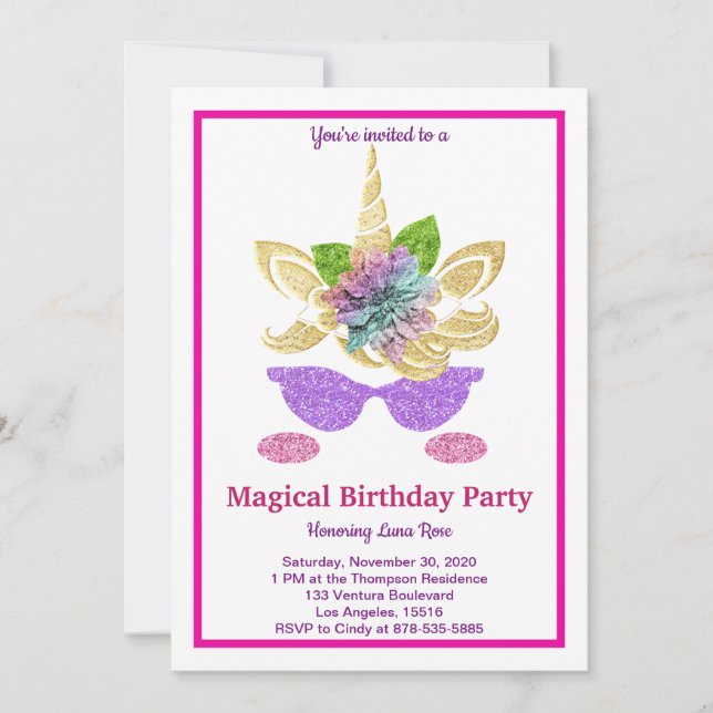 Magic Unicorn Birthday-inbjudan Inbjudningar (Framsida)
