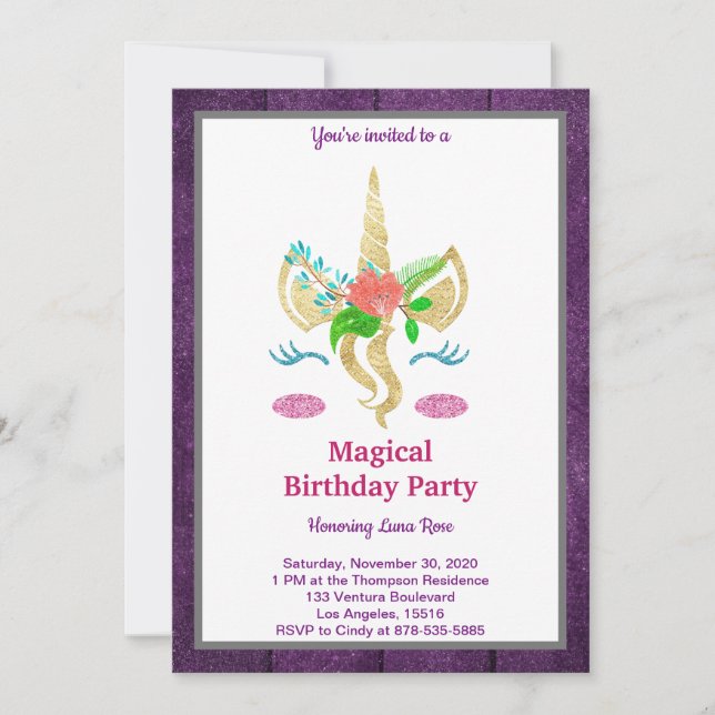 Magic Unicorn Birthday-inbjudan Inbjudningar (Framsida)