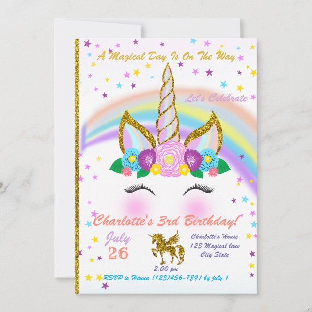 Magic Unicorn Birthday-inbjudan Inbjudningar (Framsida)