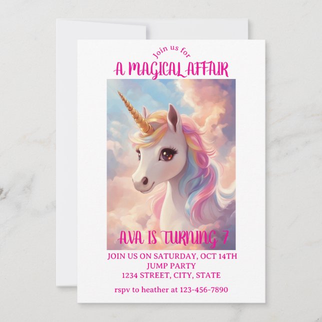 Magic Unicorn Birthday-inbjudan Inbjudningar (Framsida)