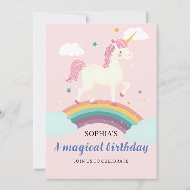 Magic Unicorn Birthday-inbjudan Inbjudningar (Framsida)