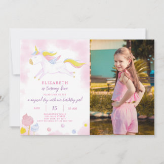 Magic Unicorn Birthday-inbjudan med foto Inbjudningar