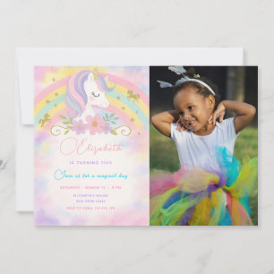 Magic Unicorn Birthday-inbjudan med foto Inbjudningar