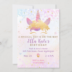 Magic Unicorn Birthday-inbjudan Pastel Inbjudningar