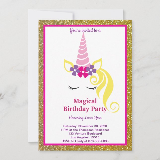 Magic Unicorn Birthday Inbjudningar (Framsida)