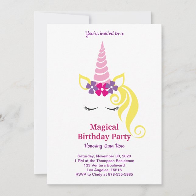 Magic Unicorn Birthday Inbjudningar (Framsida)