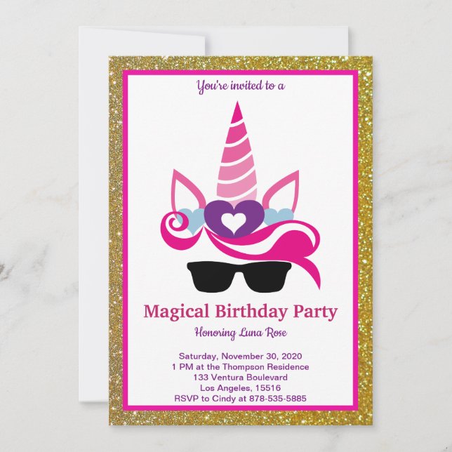 Magic Unicorn Birthday Inbjudningar (Framsida)