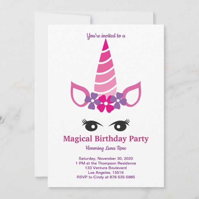 Magic Unicorn Birthday Inbjudningar (Framsida)