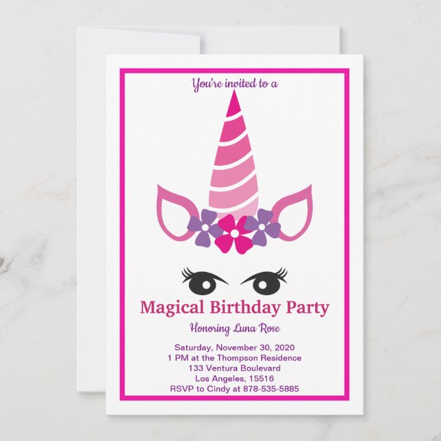 Magic Unicorn Birthday Inbjudningar (Framsida)