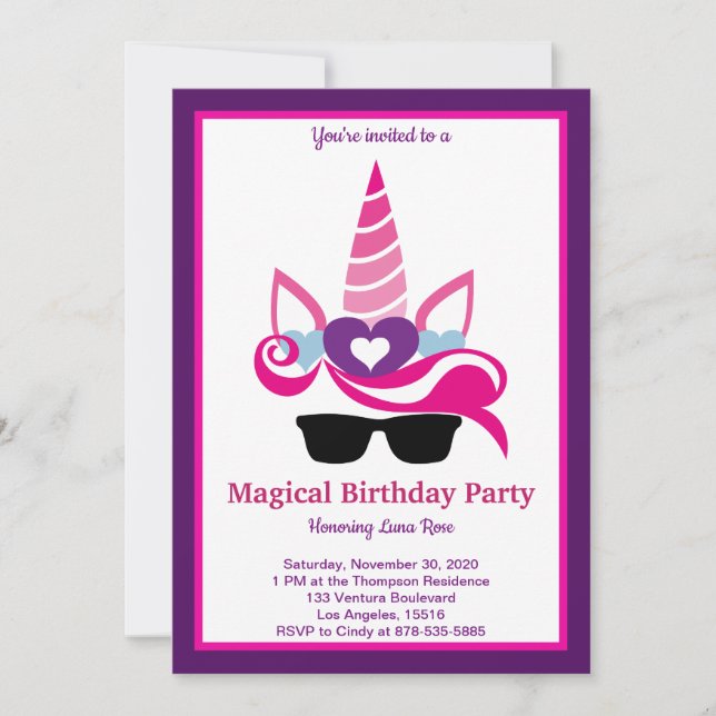 Magic Unicorn Birthday Inbjudningar (Framsida)