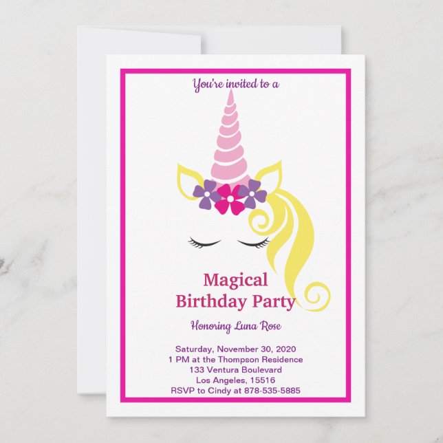 Magic Unicorn Birthday Inbjudningar (Framsida)