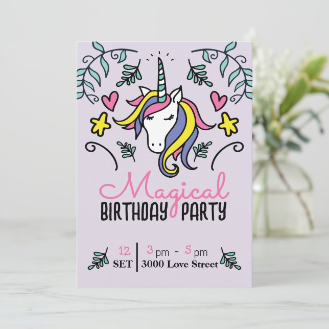 Magic Unicorn Birthday Inbjudningar (Stående Fram)