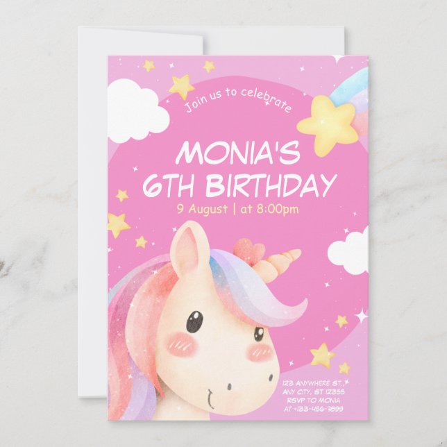 Magic Unicorn Birthday Investigation för barn Inbjudningar (Framsida)